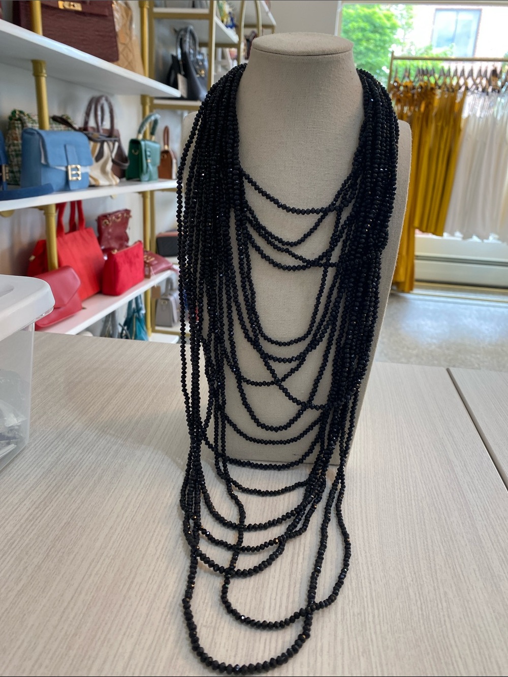 Multi-Strand Black Beaded Necklace